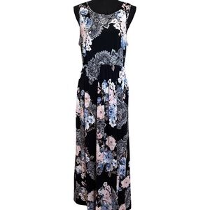 Chic Floral Maxi Dress - Black and Pink